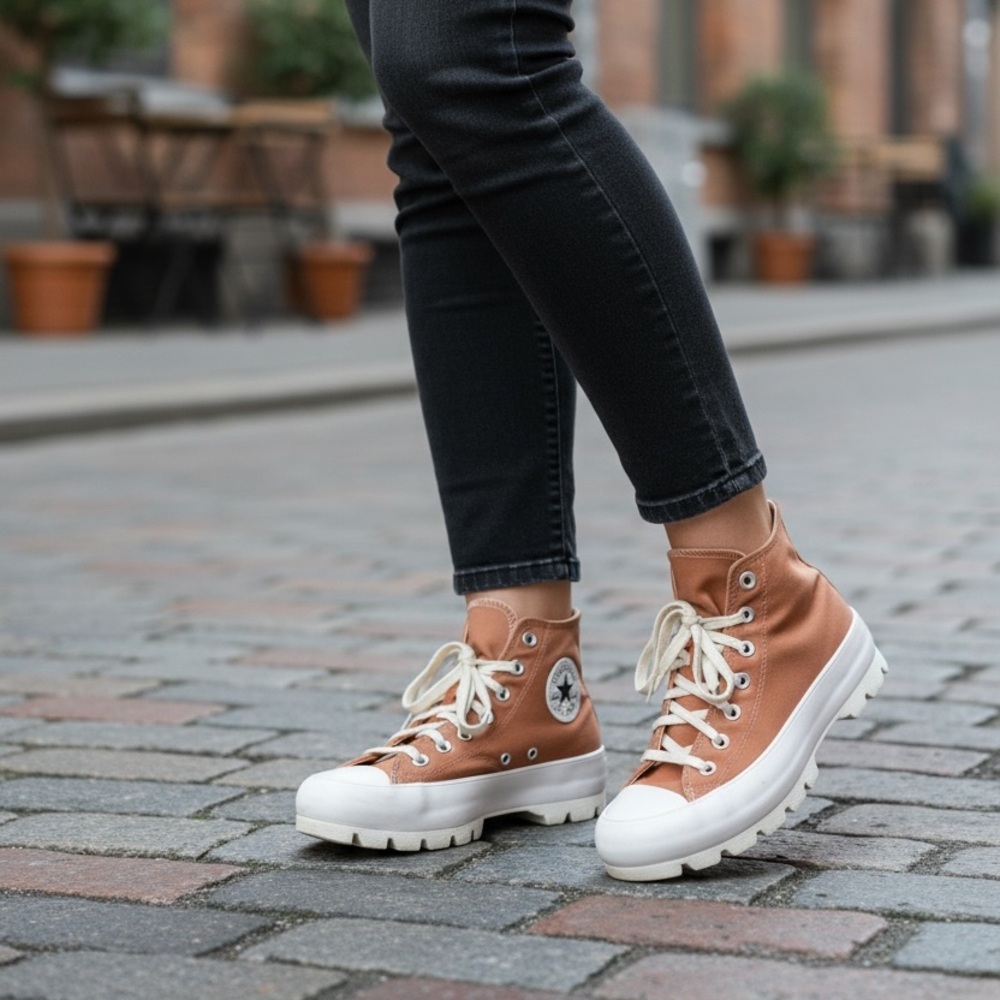 Converse Rugged High-Tops platforms shoes in nude woman’s size 7 (b126)
